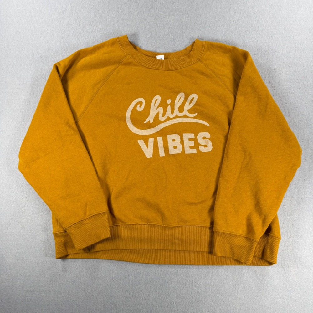 Y2k old Navy Womens XL Chill Vibes Mustard Yellow Raglan Fleece